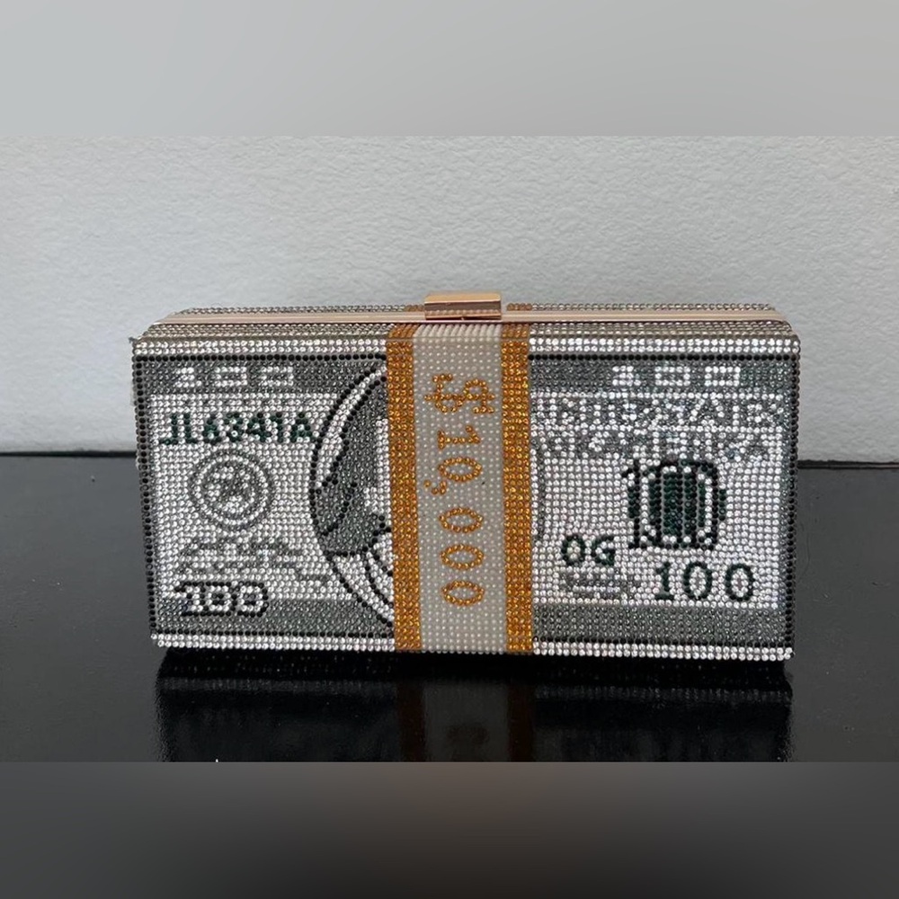 Embellished Crystal Money Clutch in Silver & Gold - Picture 3 of 3